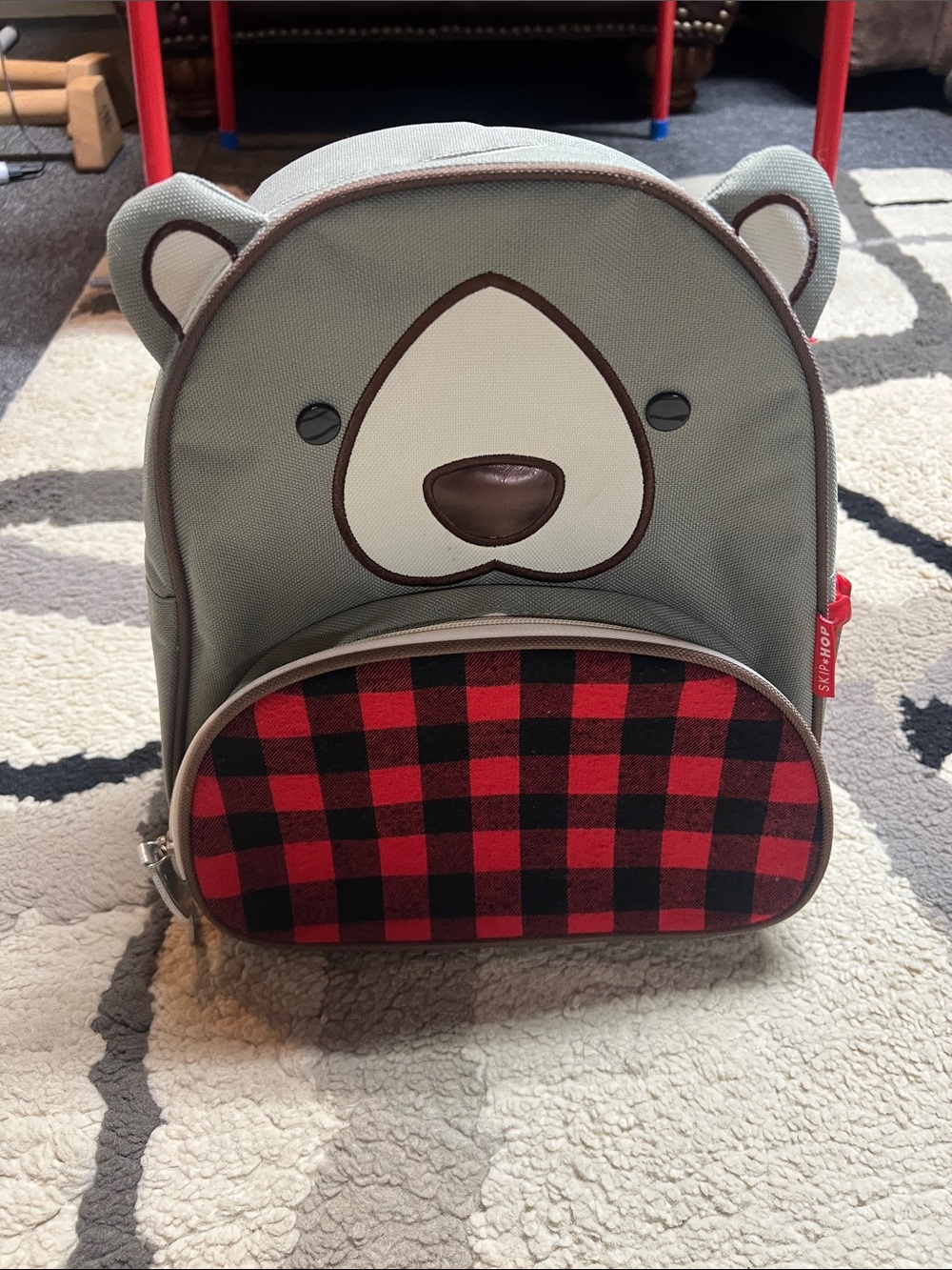 Skip Hop Gray and Red Plaid Kids Backpack